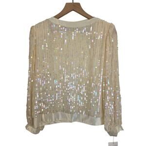 Vintage Talbots Ivory Sequin Overlay Blouse Long Sleeve NWT Sz 8 Petite